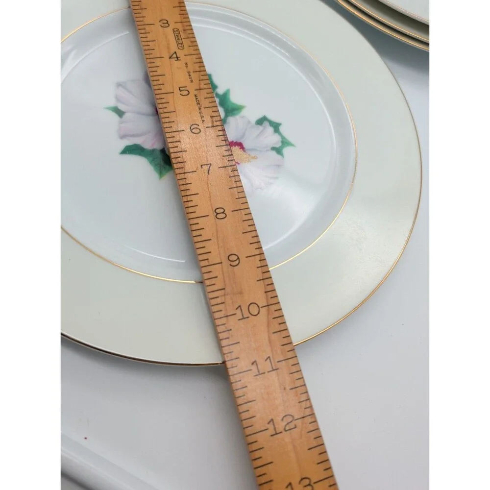 4 Vtg Kent Narumi China Tropical White Hibiscus Dinner Plates KENTROP Japan